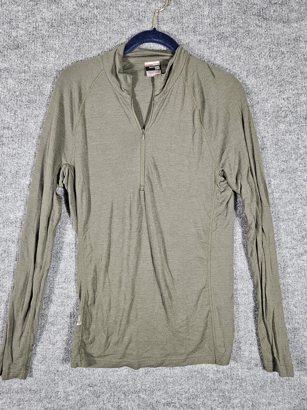 Icebreaker Olive Green Merino Bodyfit Basics 200 Half-Zip Top L